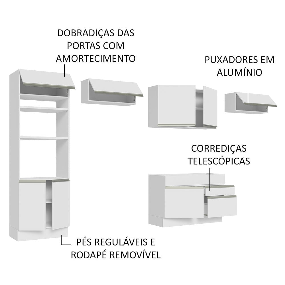 Armário de Cozinha Completa 350cm Branco Glamy Madesa 01