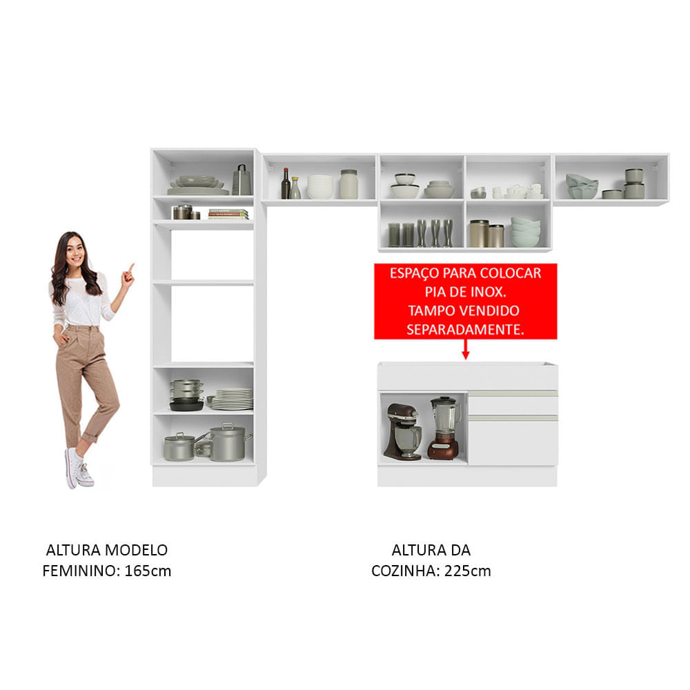 Armário de Cozinha Completa 350cm Branco Glamy Madesa 01