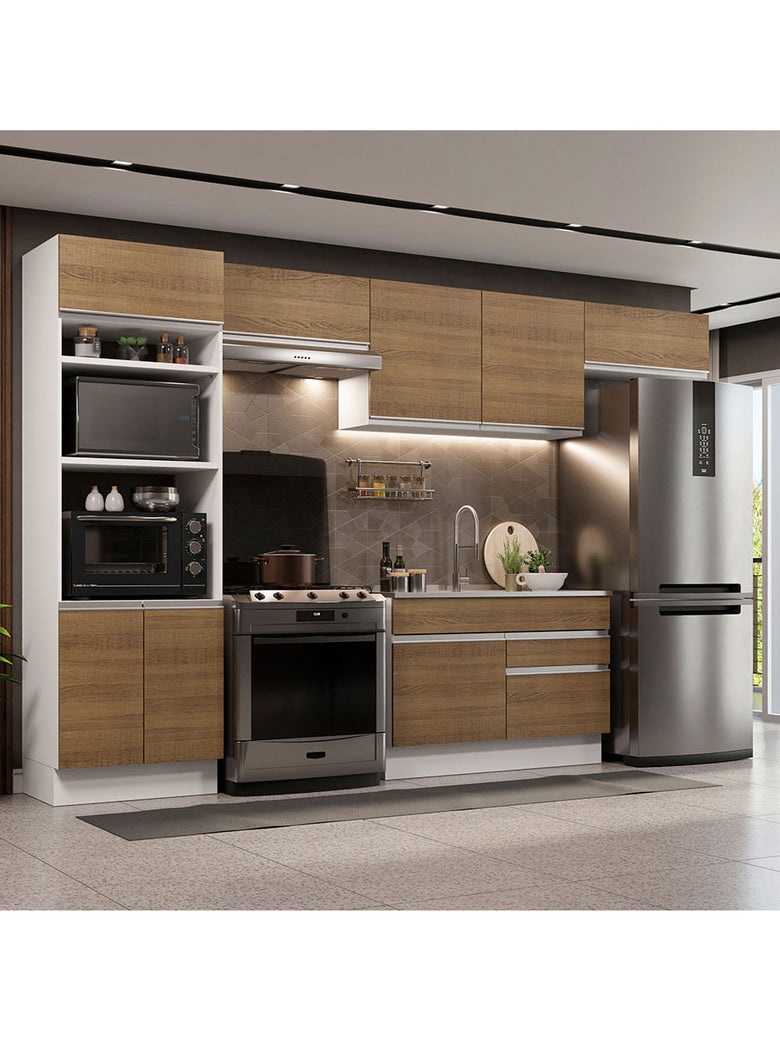 Armário de Cozinha Completa 350cm Branco/Rustic Glamy Madesa 01