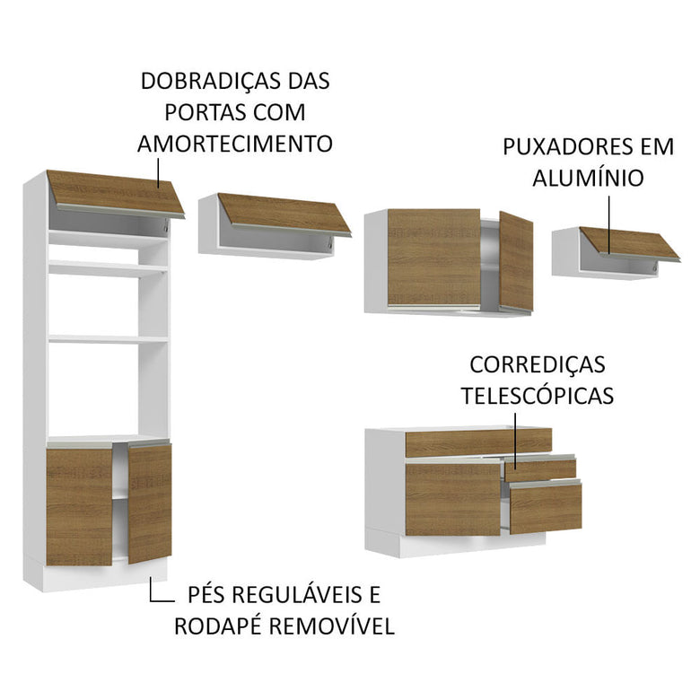 Armário de Cozinha Completa 350cm Branco/Rustic Glamy Madesa 01