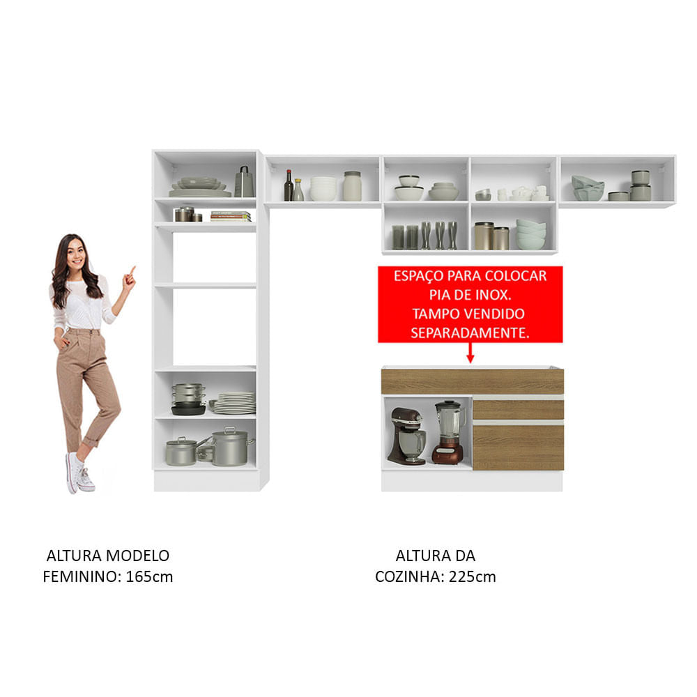 Armário de Cozinha Completa 350cm Branco/Rustic Glamy Madesa 01