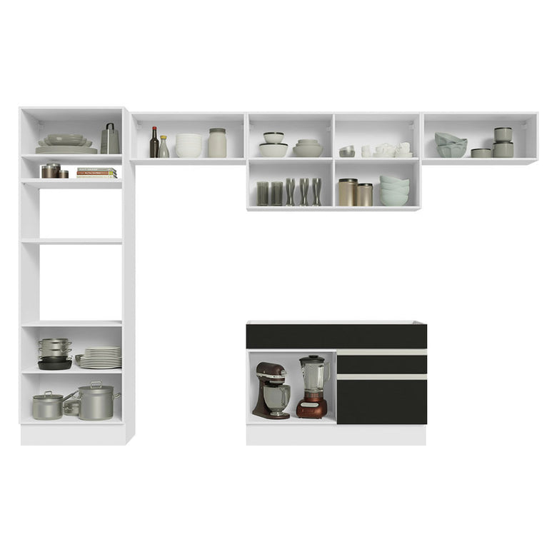 Armário de Cozinha Completa 350cm Branco/Preto Glamy Madesa 01
