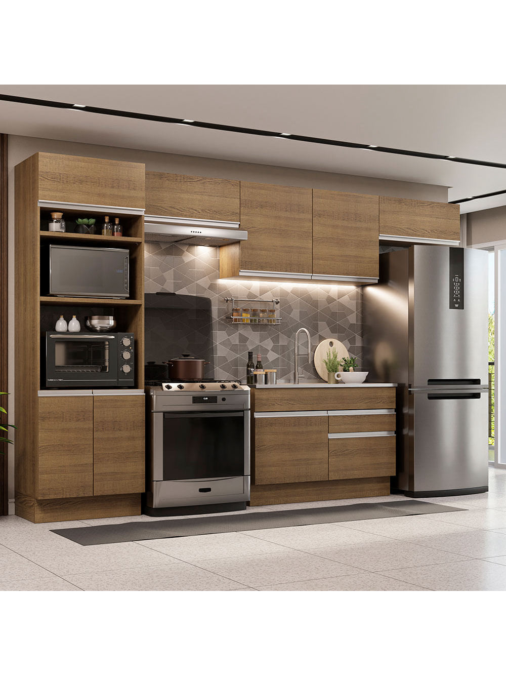 Armário de Cozinha Completa 350cm Rustic Glamy Madesa 01 - Rustic