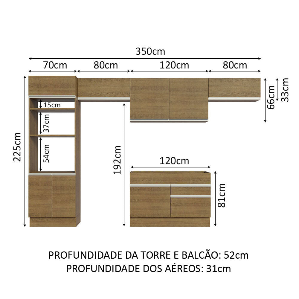 Armário de Cozinha Completa 350cm Rustic Glamy Madesa 01