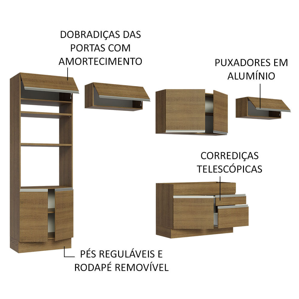 Armário de Cozinha Completa 350cm Rustic Glamy Madesa 01