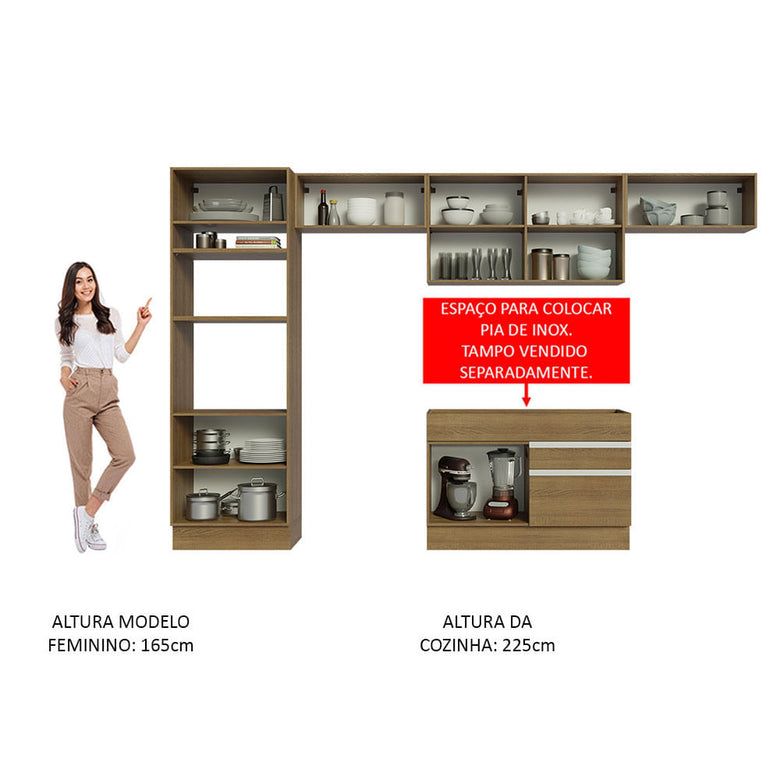 Armário de Cozinha Completa 350cm Rustic Glamy Madesa 01