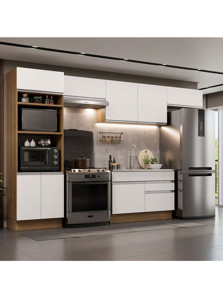 Armário de Cozinha Completa 350cm Rustic/Branco Glamy Madesa 01