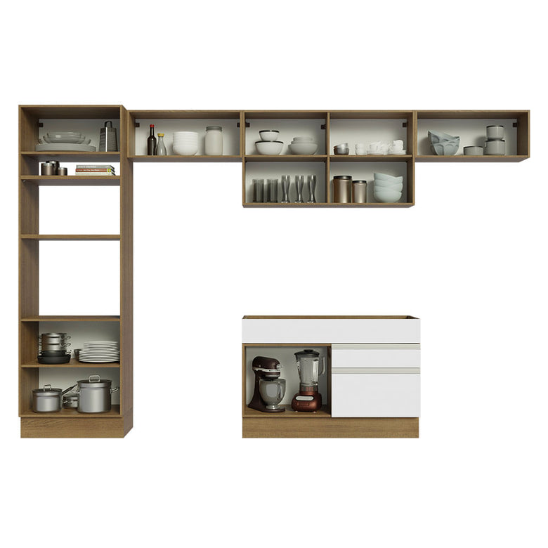 Armário de Cozinha Completa 350cm Rustic/Branco Glamy Madesa 01