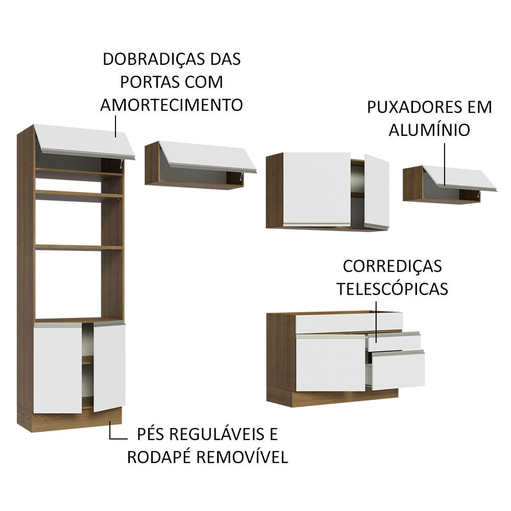 Armário de Cozinha Completa 350cm Rustic/Branco Glamy Madesa 01