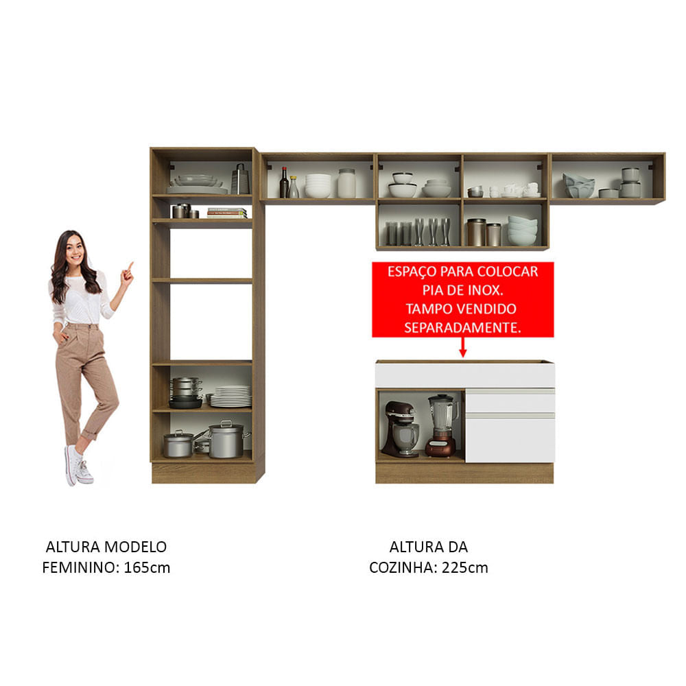 Armário de Cozinha Completa 350cm Rustic/Branco Glamy Madesa 01