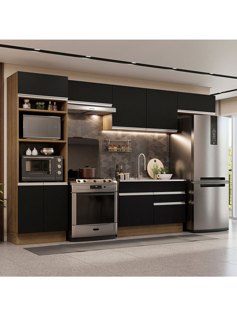 Armário de Cozinha Completa 350cm Rustic/Preto Glamy Madesa 01
