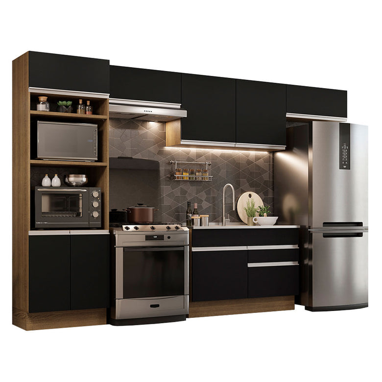 Armário de Cozinha Completa 350cm Rustic/Preto Glamy Madesa 01