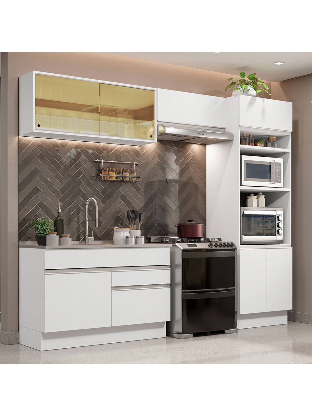 Armário de Cozinha Completa 270cm Branco Glamy Madesa 12 - Branco