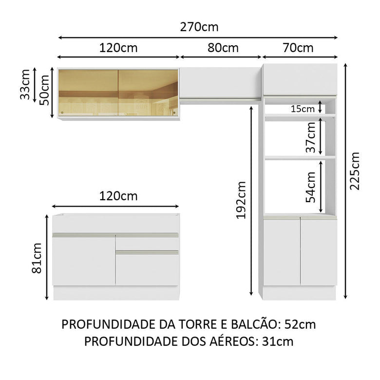 Armário de Cozinha Completa 270cm Branco Glamy Madesa 12