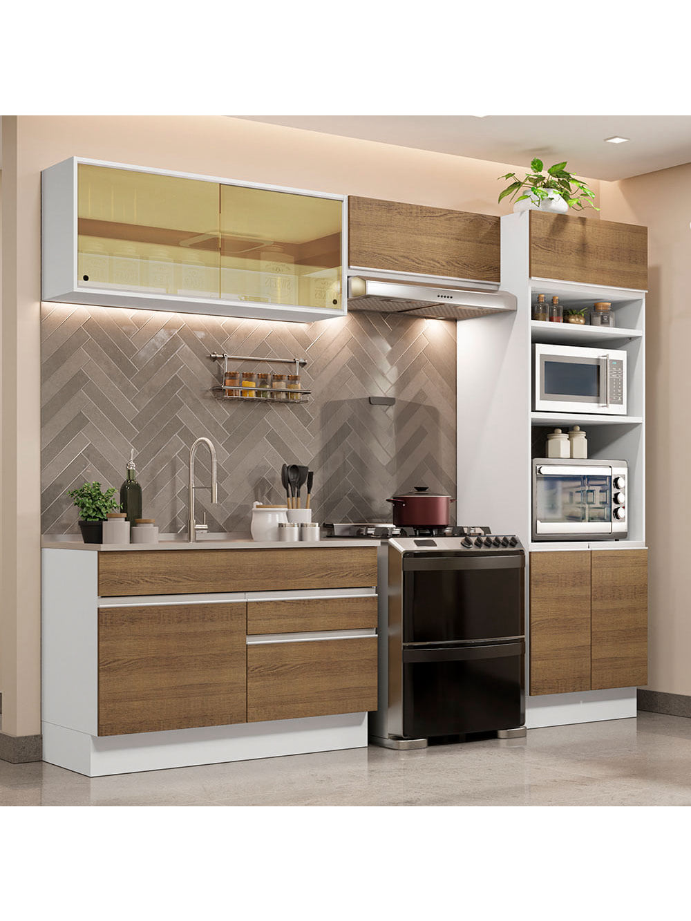 Armário de Cozinha Completa 270cm Branco/Rustic Glamy Madesa 12 - Branco/Rustic