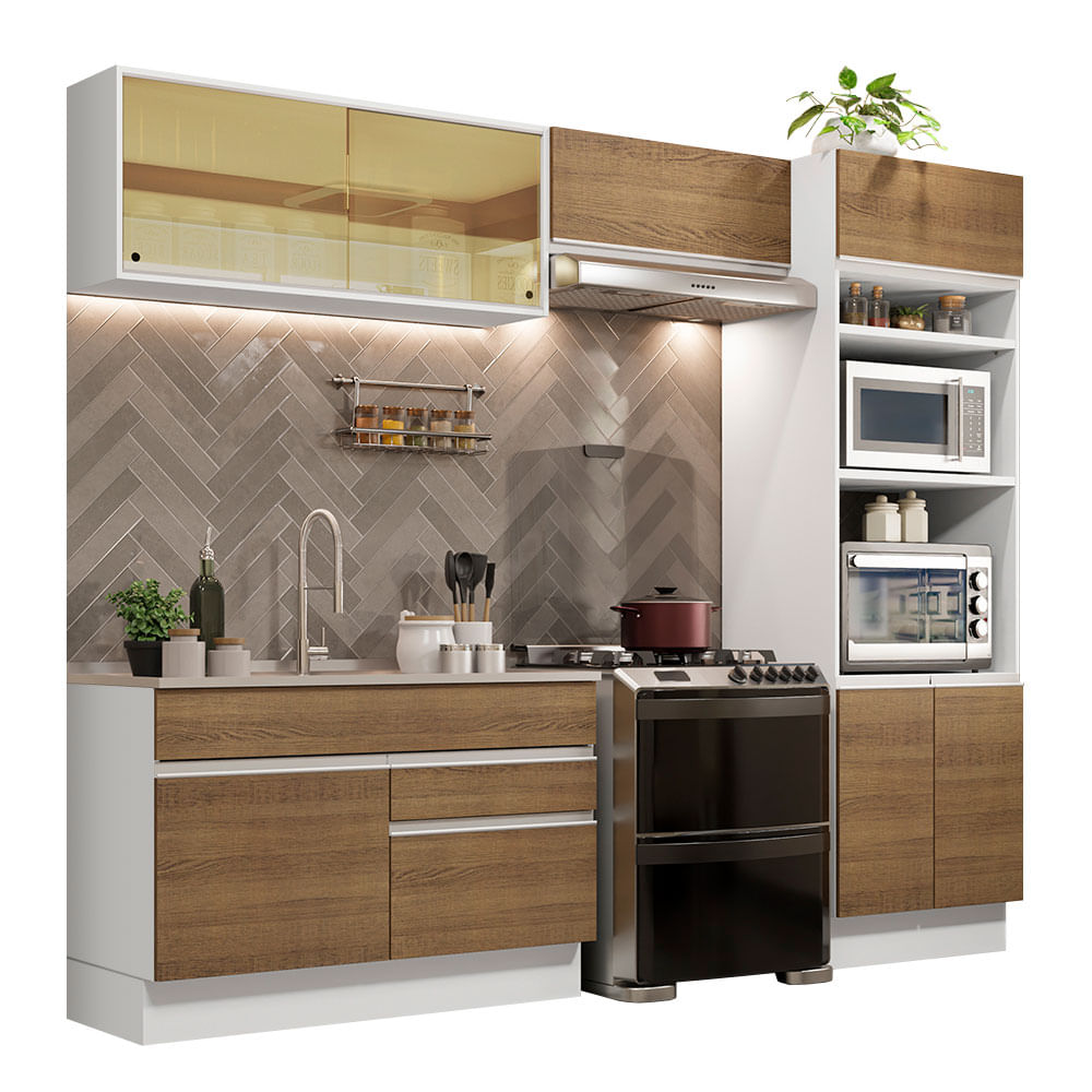Armário de Cozinha Completa 270cm Branco/Rustic Glamy Madesa 12 - Branco/Rustic