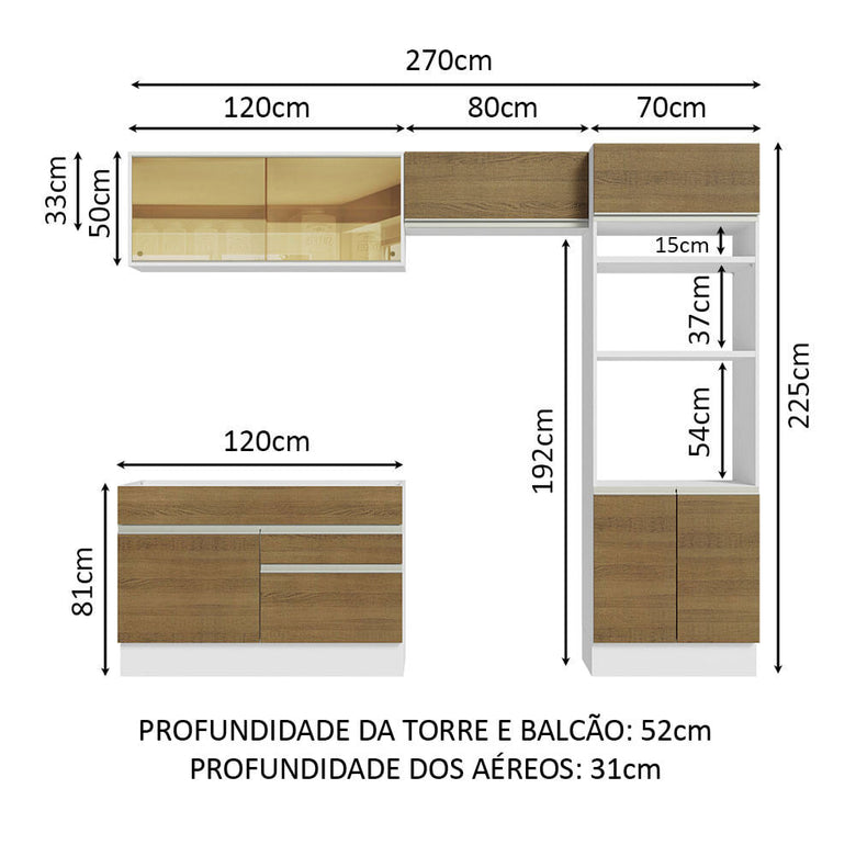 Armário de Cozinha Completa 270cm Branco/Rustic Glamy Madesa 12