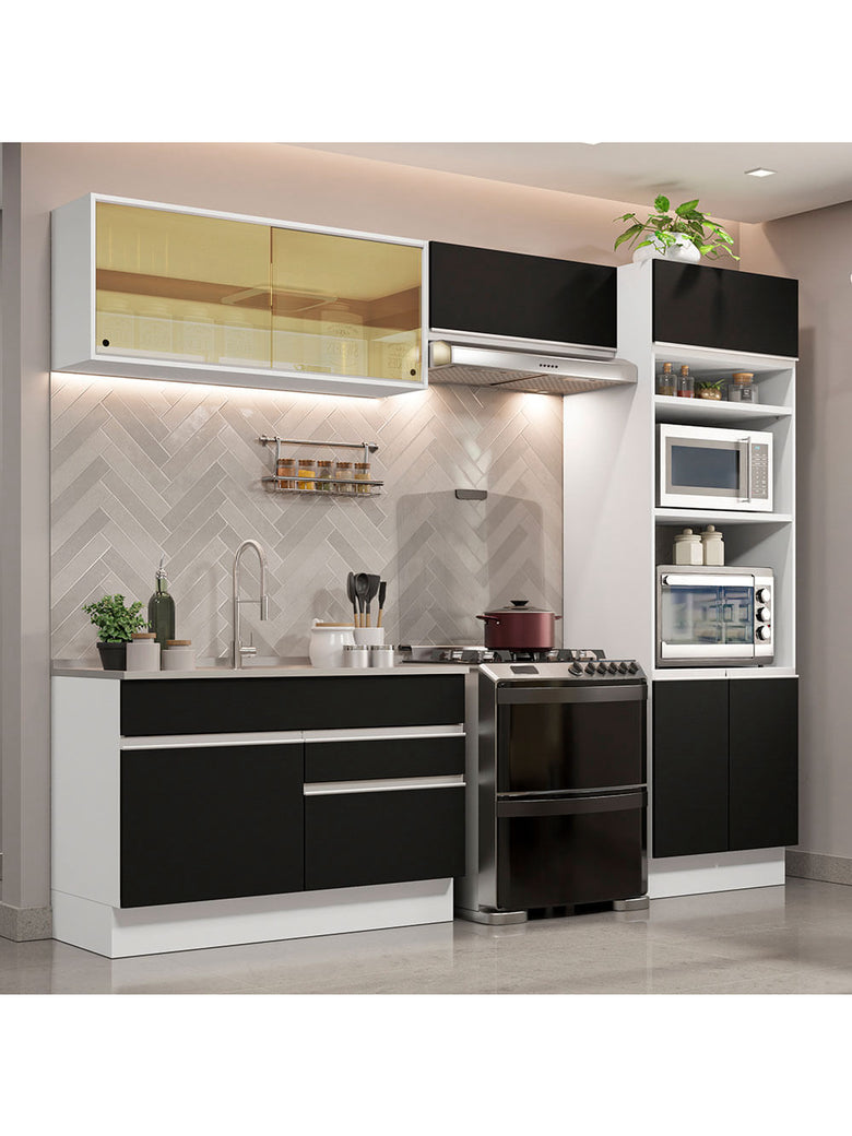 Armário de Cozinha Completa 270cm Branco/Preto Glamy Madesa 12