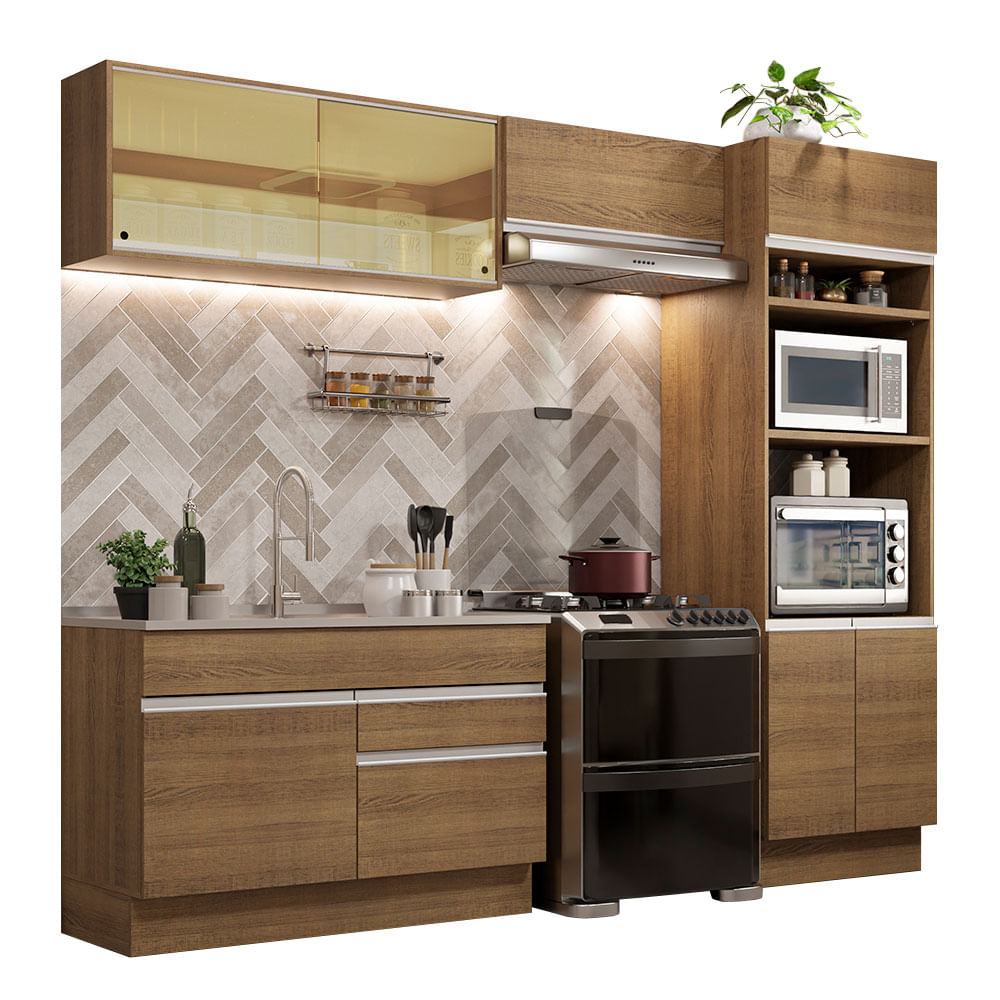 Armário de Cozinha Completa 270cm Rustic Glamy Madesa 12 - Rustic