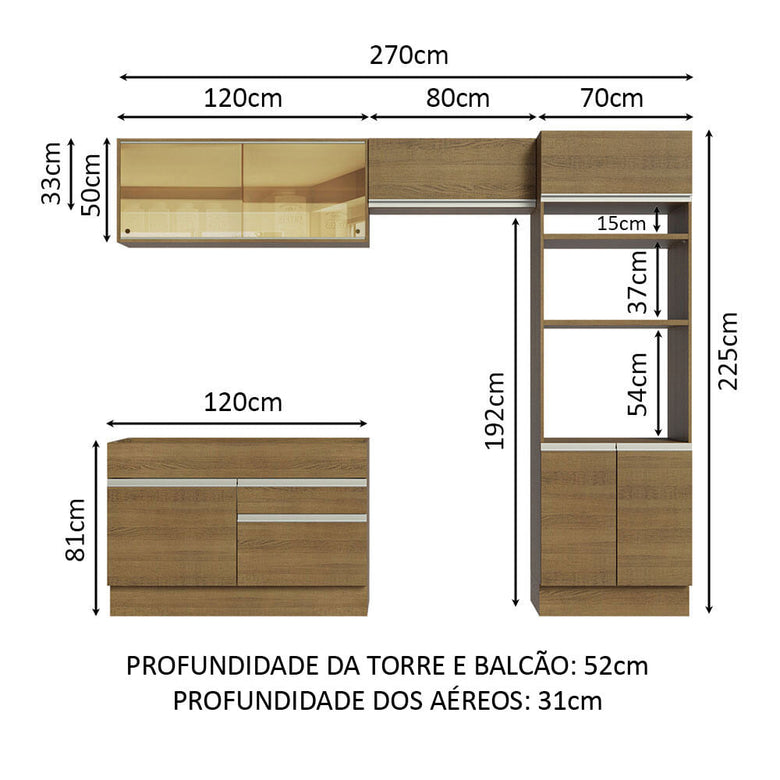 Armário de Cozinha Completa 270cm Rustic Glamy Madesa 12