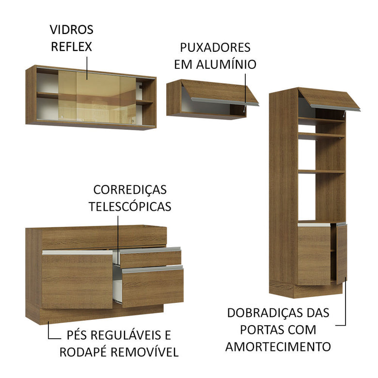 Armário de Cozinha Completa 270cm Rustic Glamy Madesa 12