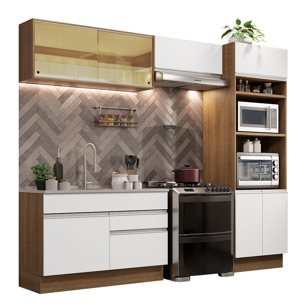 Armário de Cozinha Completa 270cm Rustic/Branco Glamy Madesa 12 - Rustic/Branco