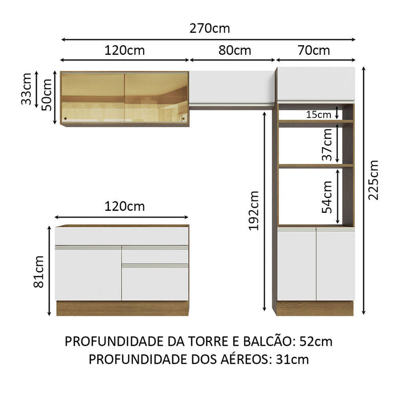 Armário de Cozinha Completa 270cm Rustic/Branco Glamy Madesa 12