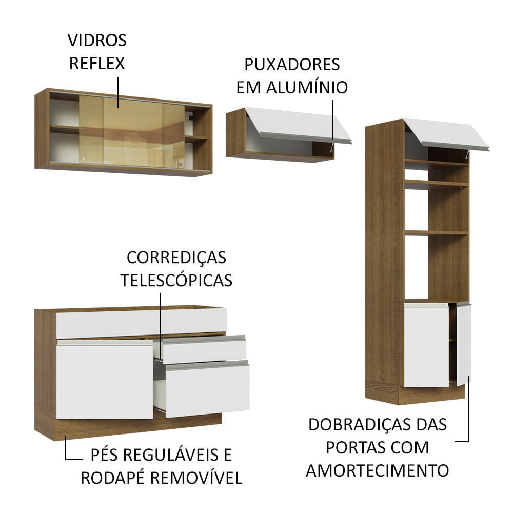 Armário de Cozinha Completa 270cm Rustic/Branco Glamy Madesa 12