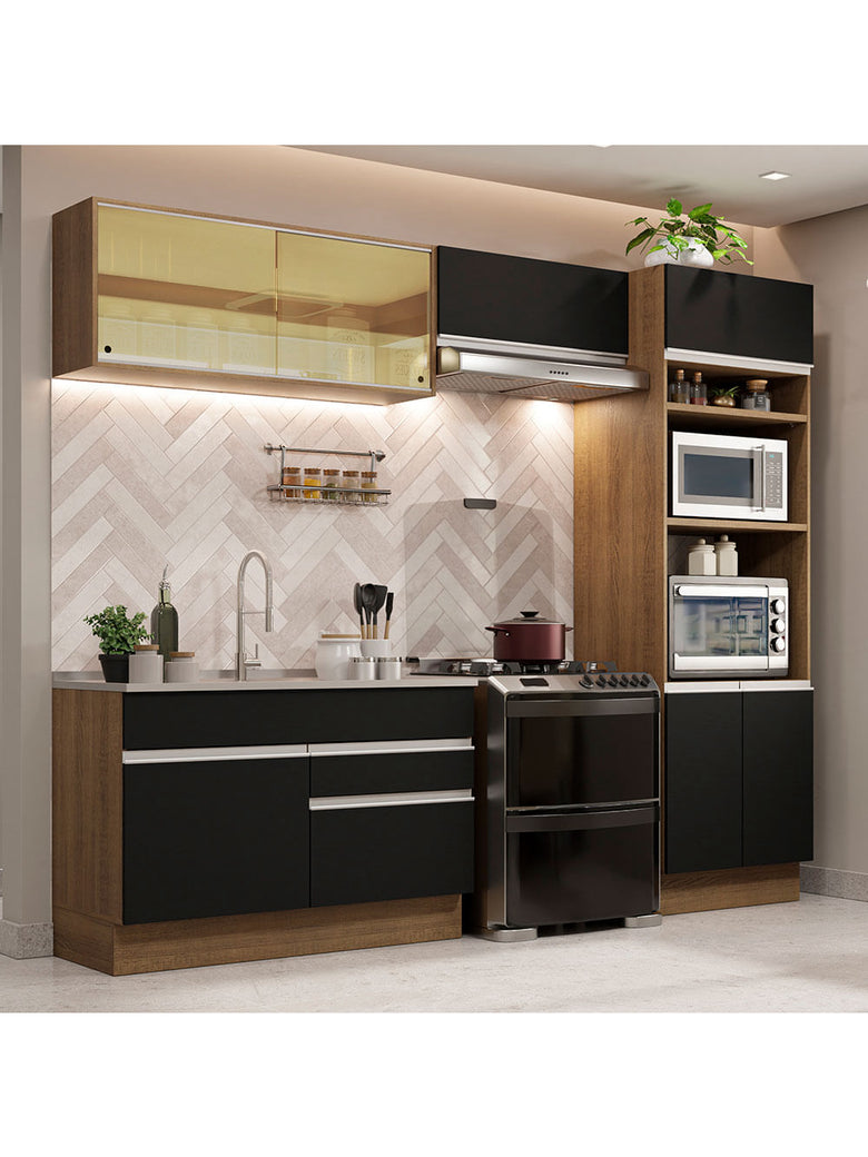 Armário de Cozinha Completa 270cm Rustic/Preto Glamy Madesa 12