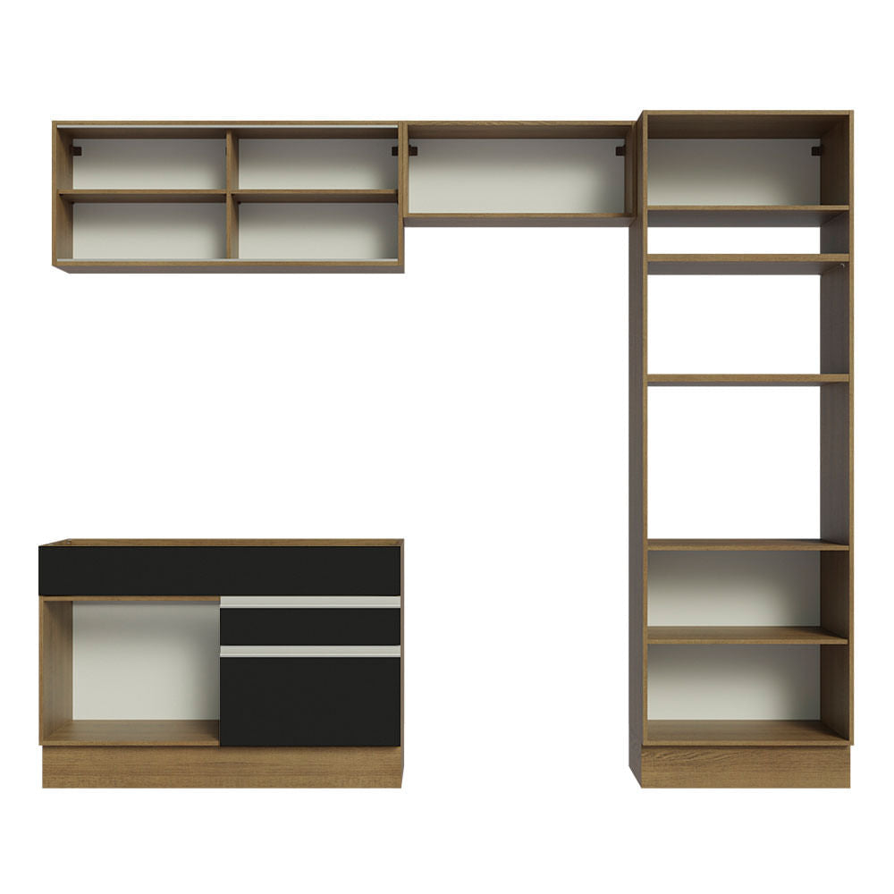 Armário de Cozinha Completa 270cm Rustic/Preto Glamy Madesa 12