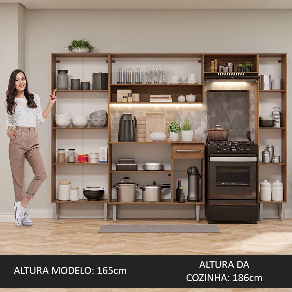 Armário de Cozinha Completa 261cm Rustic/Cinza Emilly Hit Madesa