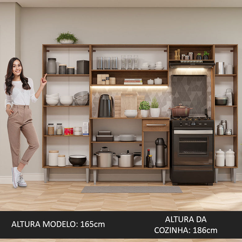 Armário de Cozinha Completa 261cm Rustic/Cinza Emilly Hit Madesa