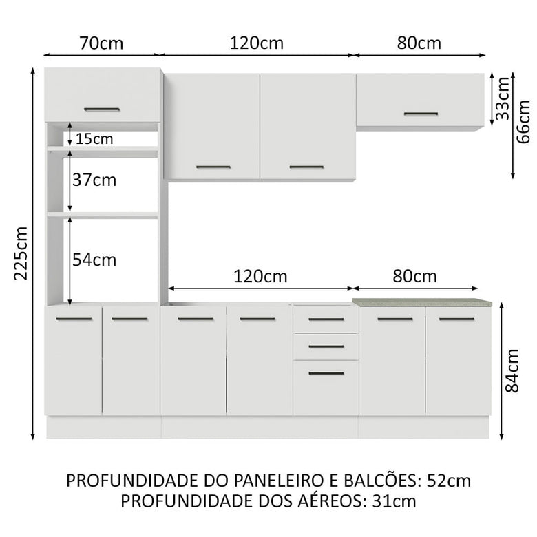 Armário de Cozinha Completa 270cm Branco Agata Madesa 01