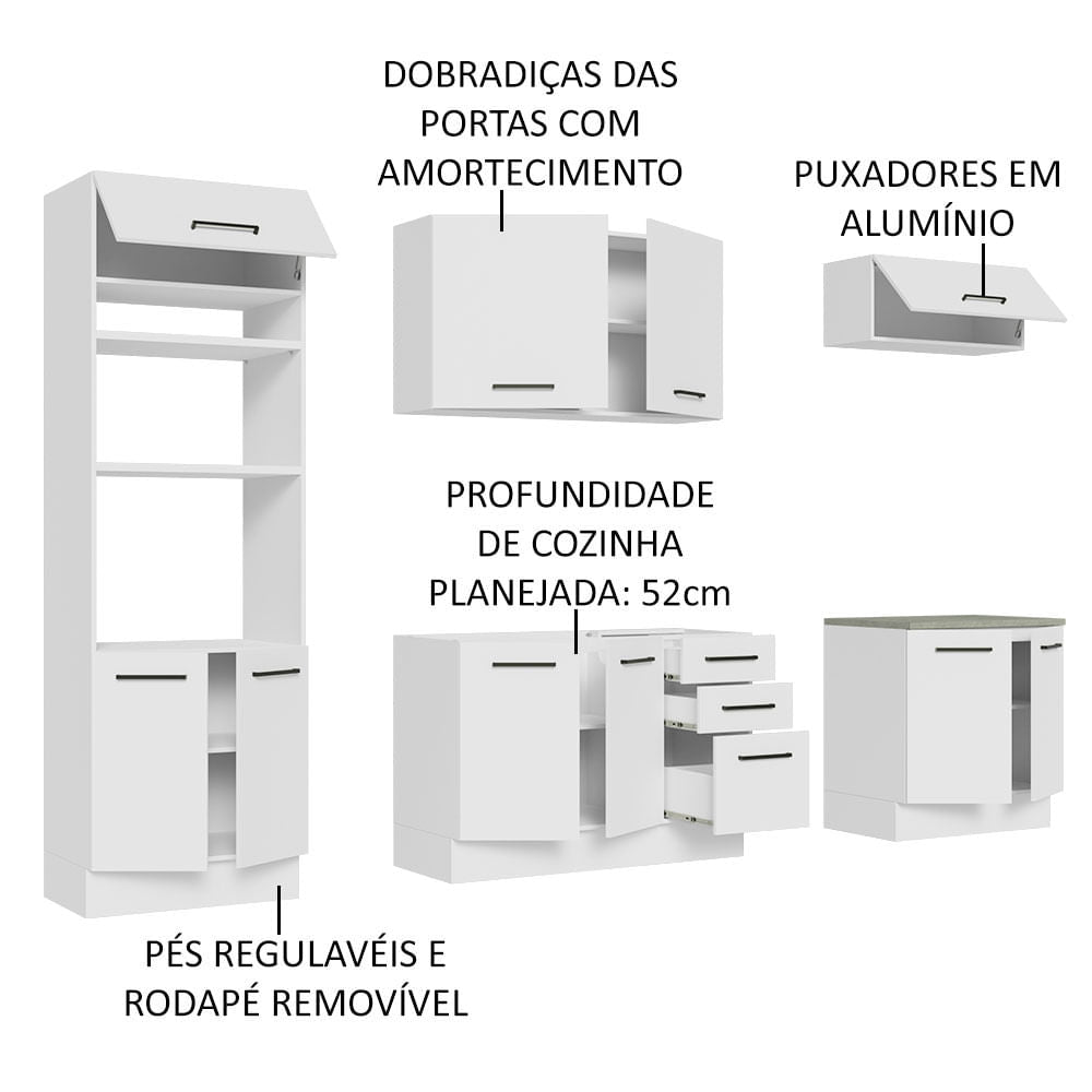 Armário de Cozinha Completa 270cm Branco Agata Madesa 01
