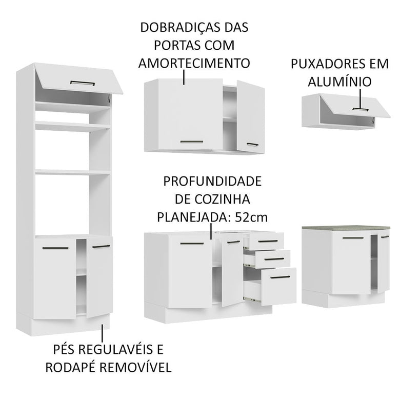 Armário de Cozinha Completa 270cm Branco Agata Madesa 01