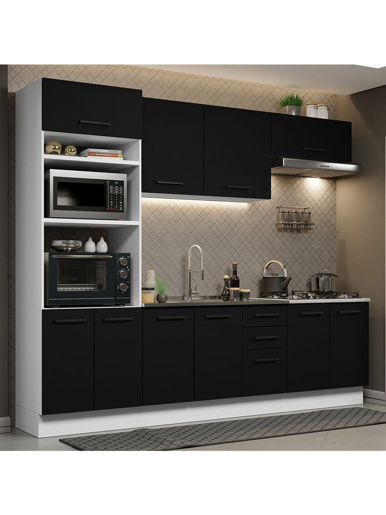 Armário de Cozinha Completa 270cm Branco/Preto Agata Madesa 01