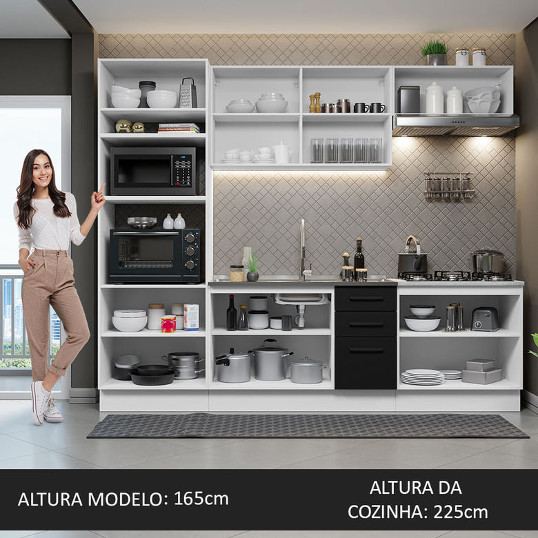 Armário de Cozinha Completa 270cm Branco/Preto Agata Madesa 01