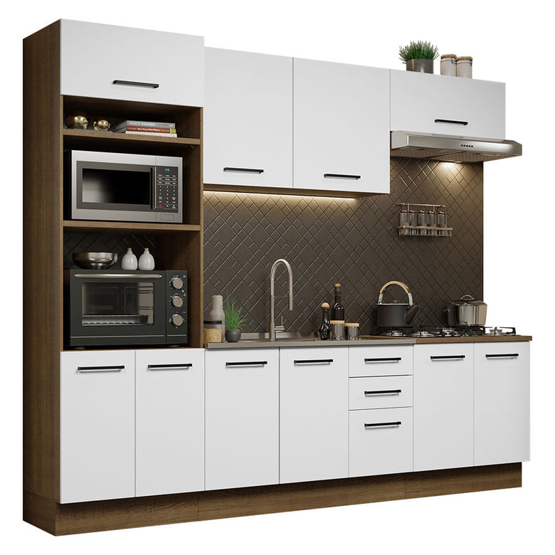 Armário de Cozinha Completa 270cm Rustic/Branco Agata Madesa 01