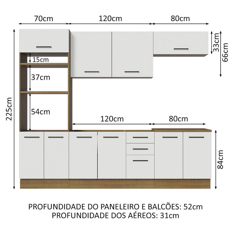 Armário de Cozinha Completa 270cm Rustic/Branco Agata Madesa 01