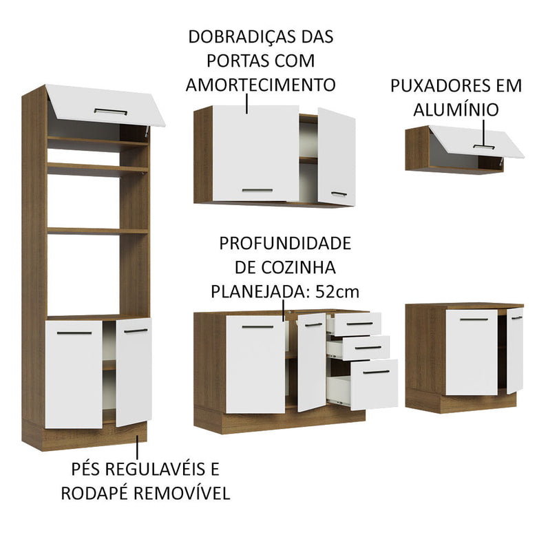 Armário de Cozinha Completa 270cm Rustic/Branco Agata Madesa 01