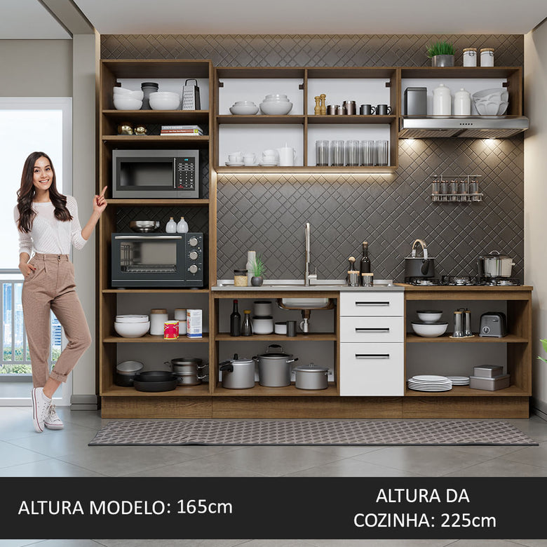 Armário de Cozinha Completa 270cm Rustic/Branco Agata Madesa 01