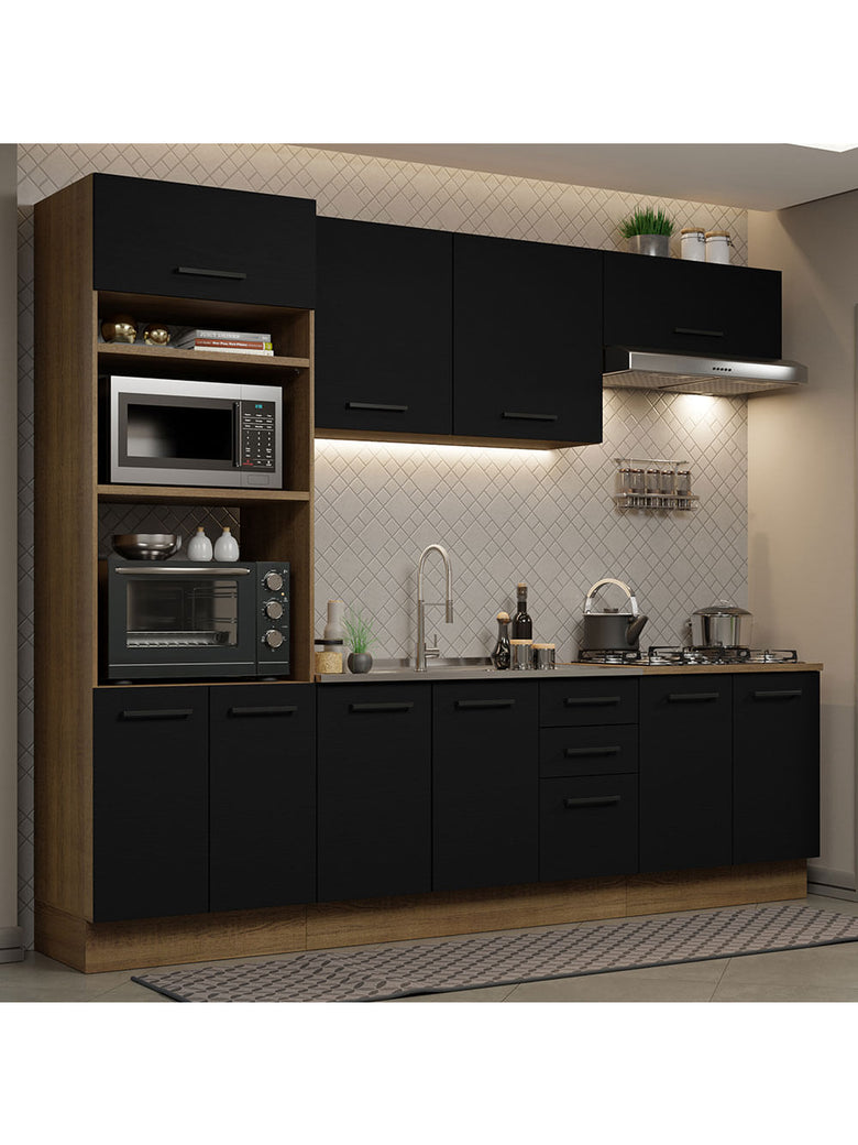 Armário de Cozinha Completa 270cm Rustic/Preto Agata Madesa 01