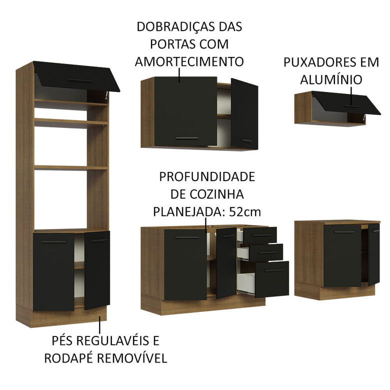 Armário de Cozinha Completa 270cm Rustic/Preto Agata Madesa 01