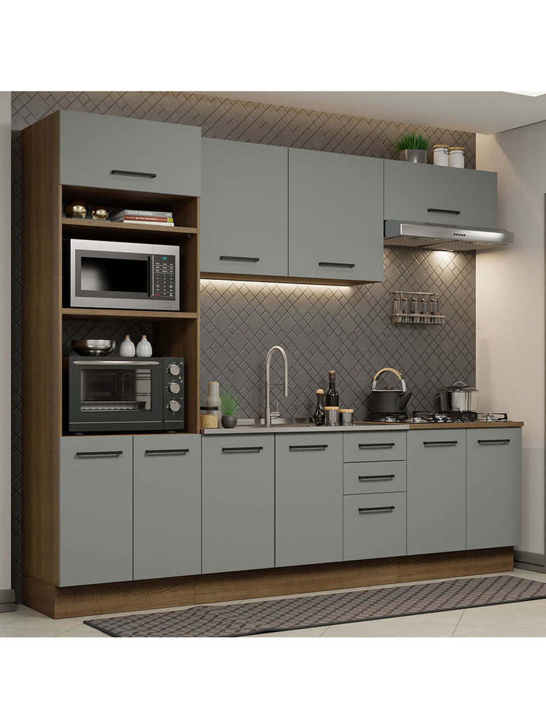 Armário de Cozinha Completa 270cm Rustic/Cinza Agata Madesa 01