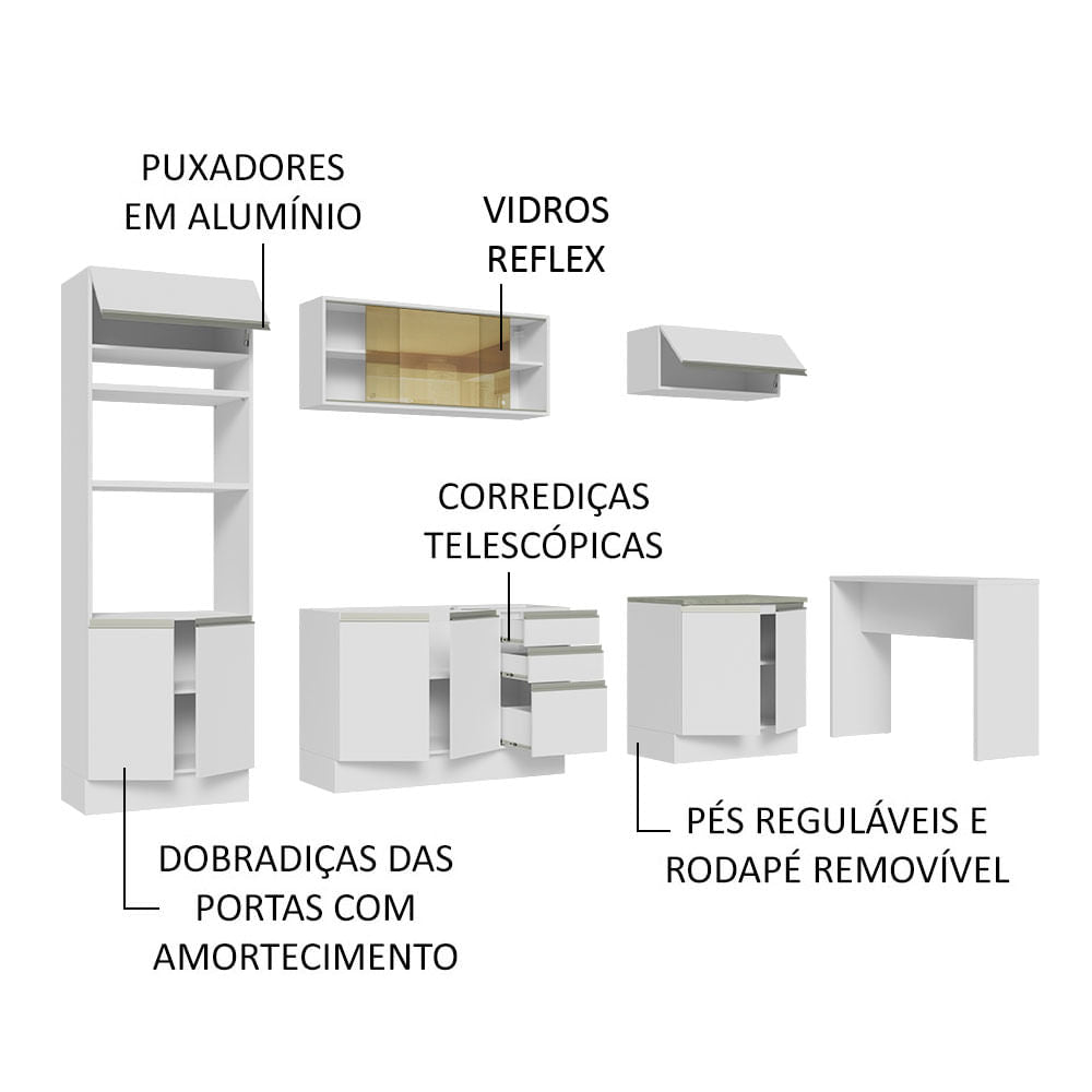 Armário de Cozinha Completa 315cm Branco Glamy Madesa 01
