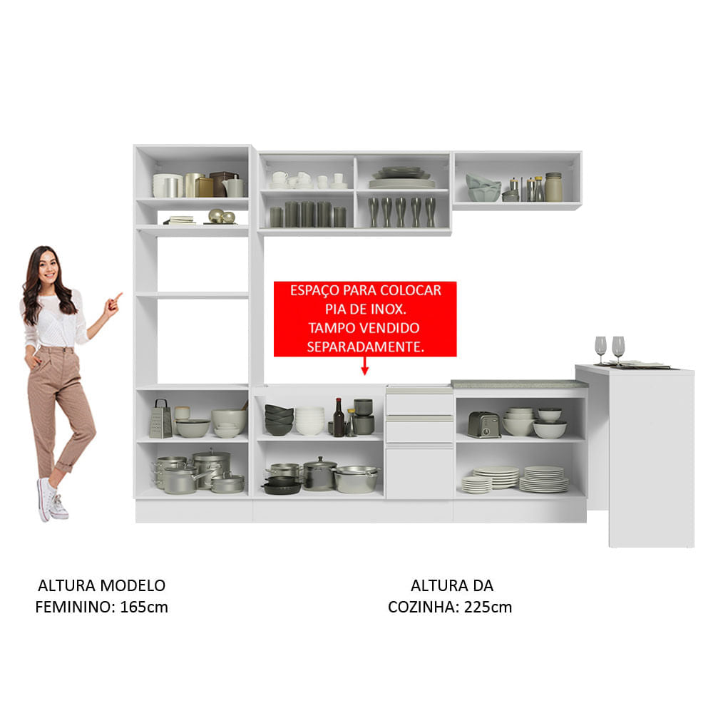 Armário de Cozinha Completa 315cm Branco Glamy Madesa 01