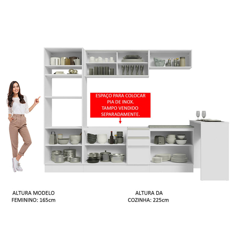Armário de Cozinha Completa 315cm Branco Glamy Madesa 01