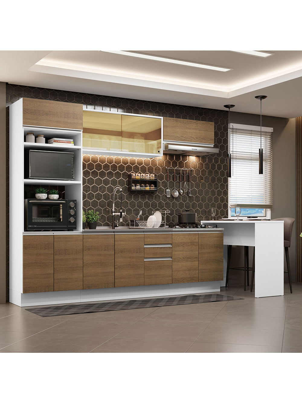 Armário de Cozinha Completa 315cm Branco/Rustic Glamy Madesa 01 - Branco/Rustic