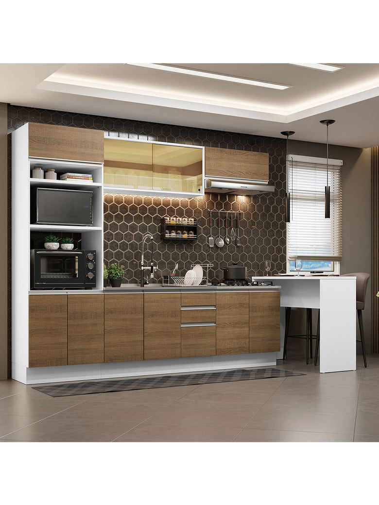 Armário de Cozinha Completa 315cm Branco/Rustic Glamy Madesa 01