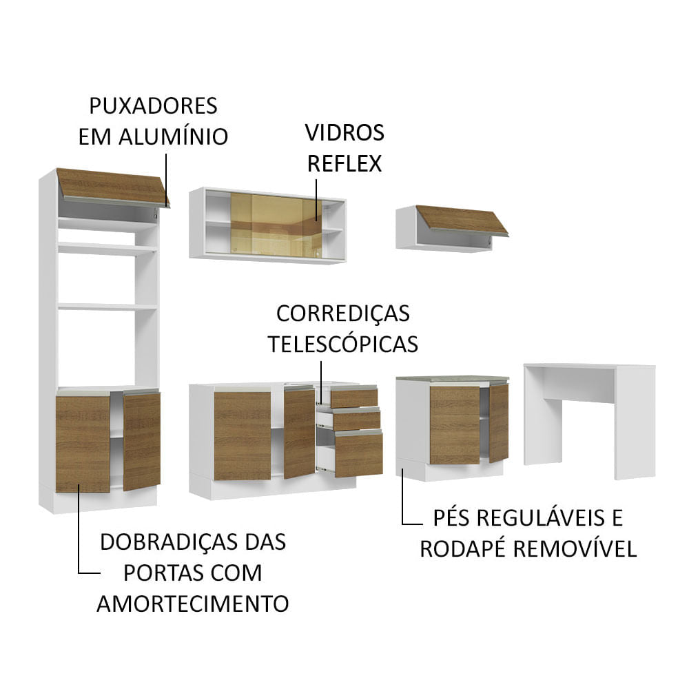 Armário de Cozinha Completa 315cm Branco/Rustic Glamy Madesa 01